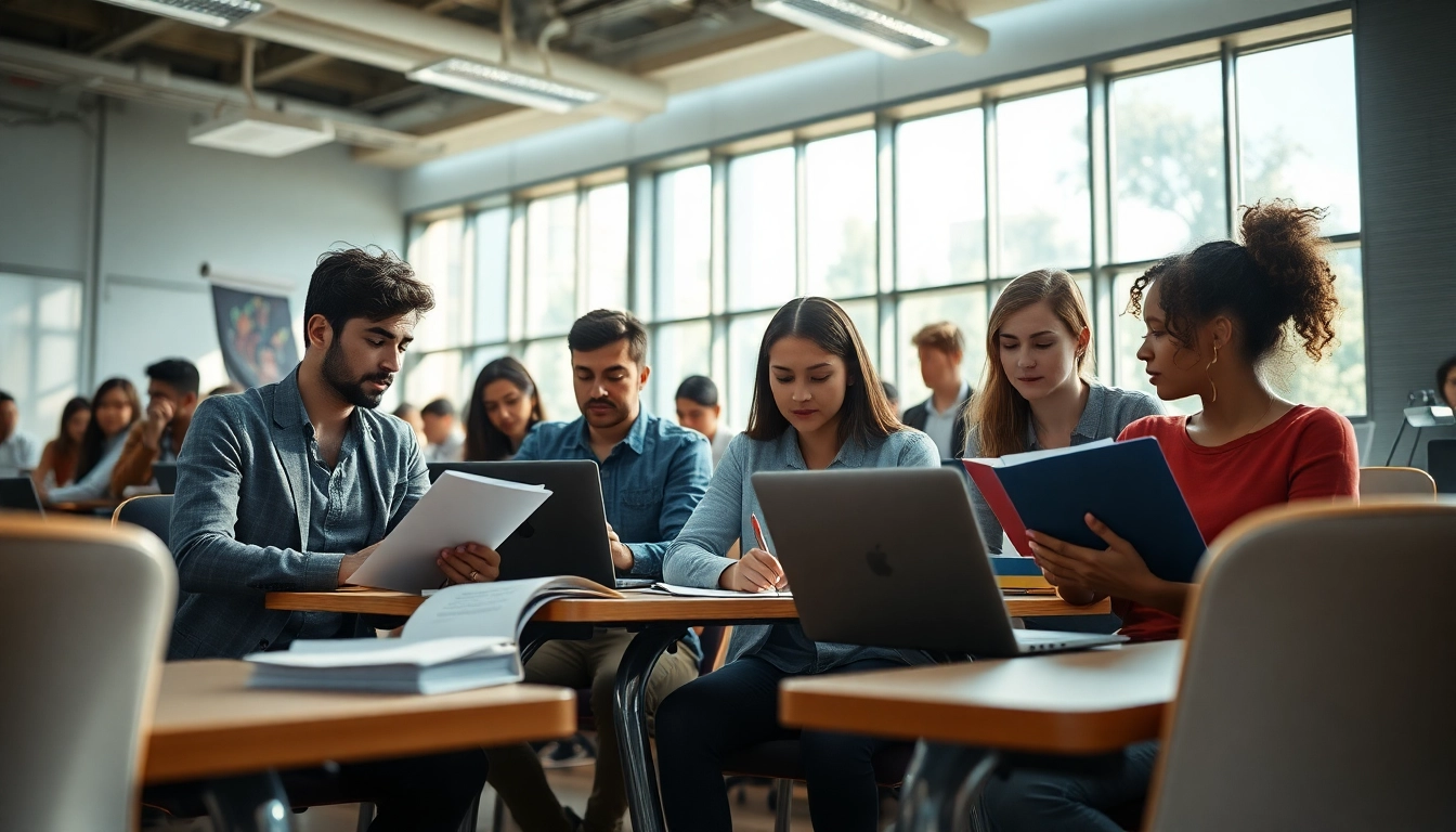 Students preparing to pass IT certification exams in a modern classroom setting.