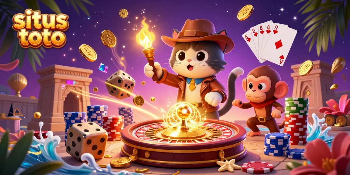Engage with situs toto and uncover thrilling wins in this vibrant casino adventure illustration.