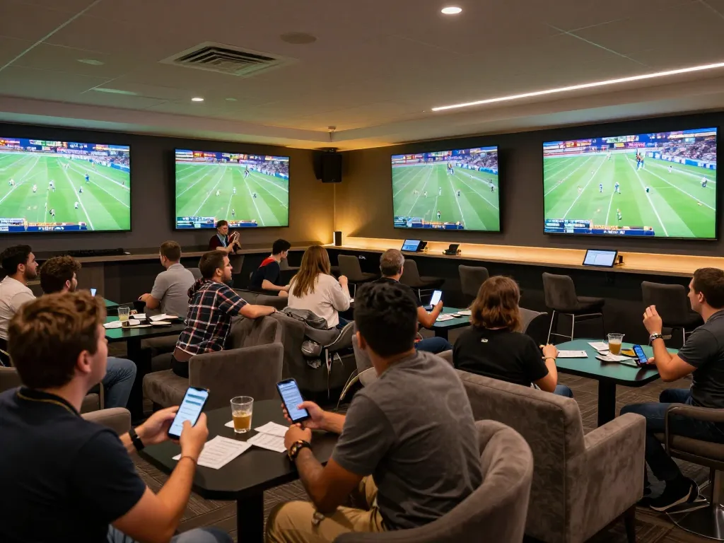 Cakhia enthusiasts placing bets during an exciting live football match at a sports betting lounge