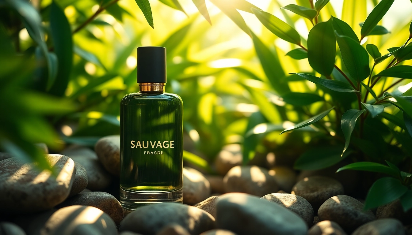 Experience the allure of Sauvage in a refined natural setting with elegant lighting.