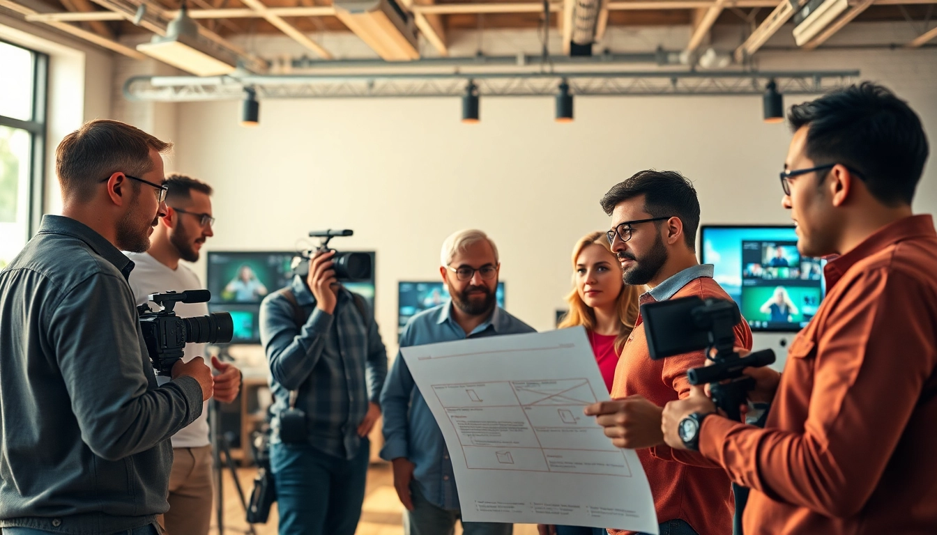 Showcasing corporate video production Calgary in action with a dynamic team in a studio.