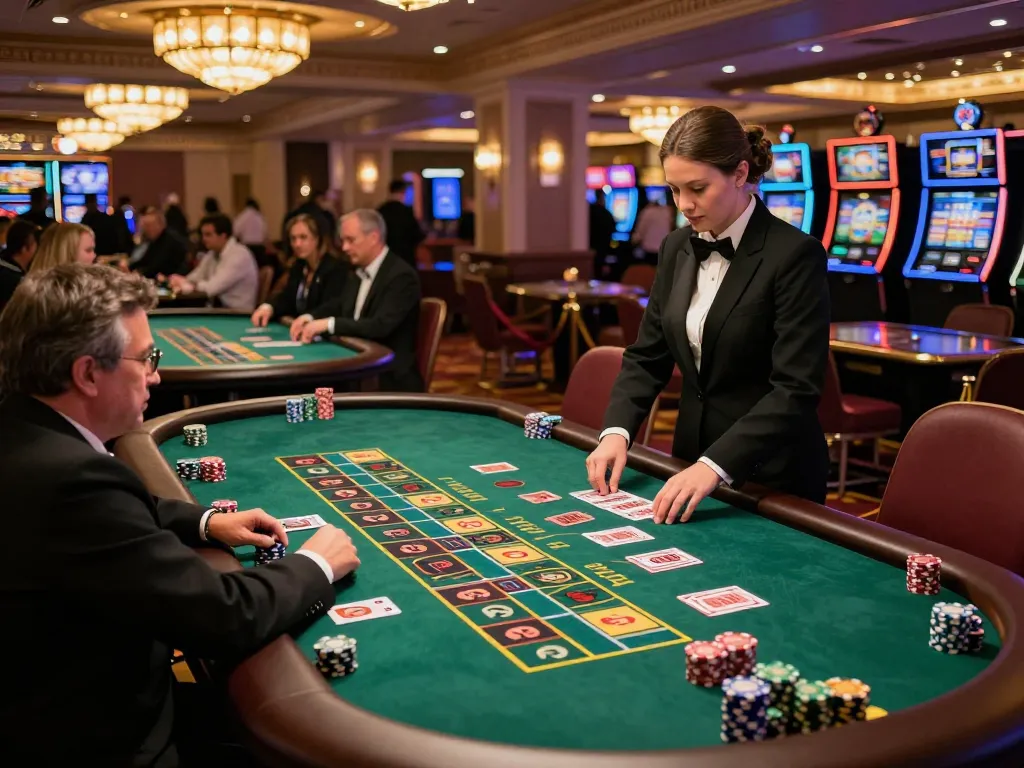 Players engaging in thrilling gameplay at 5699 com casino, with vibrant roulette and blackjack tables filled with action