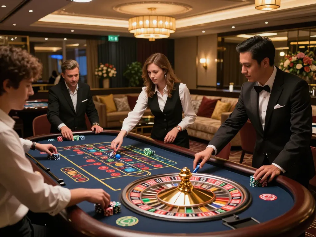 Experience the thrill at 388bet's vibrant roulette table with players engaged in dynamic gameplay
