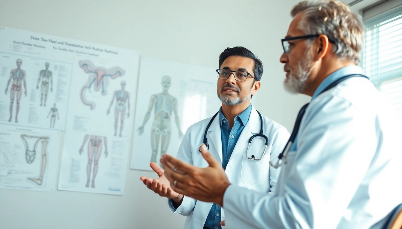 Menggambarkan diskusi mengenai ejakulasi dini antara pasien pria dan dokter dalam suasana yang profesional.
