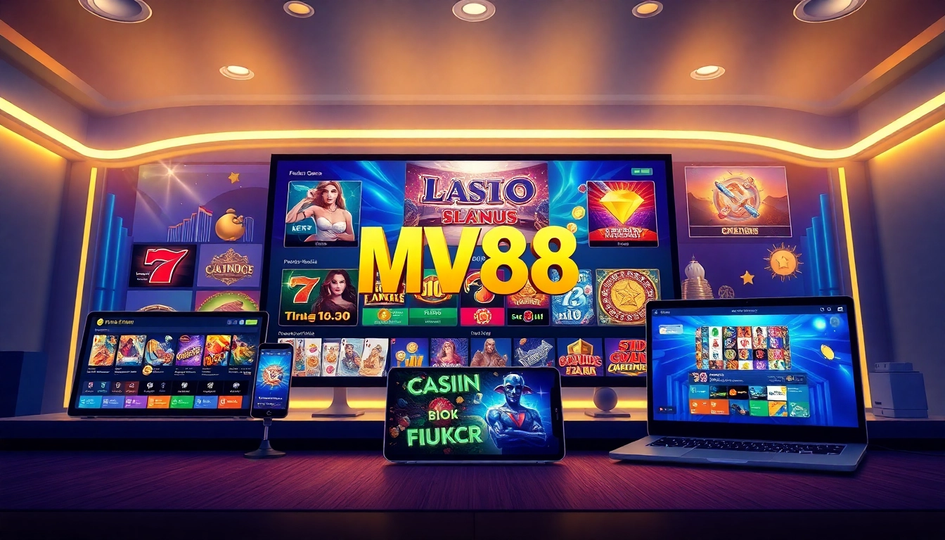 Experience the thrilling MV88 game platform with modern casino visuals.