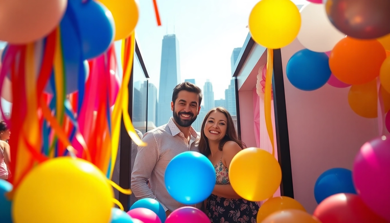 Capture memories at a lively photo booth chicago event with vibrant colors and joyful attendees.