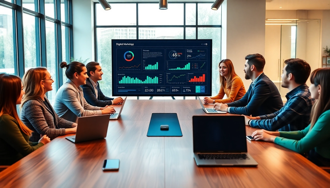 Enhance your digital presence with strategies from https://frontidas.com in a collaborative office meeting.
