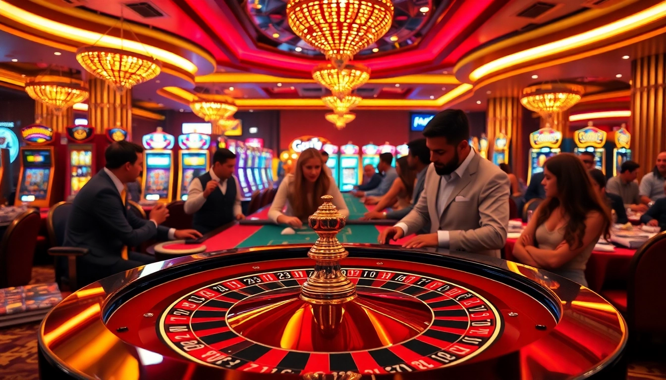 Bermain situs toto di meja roulette dengan suasana kasino yang meriah.