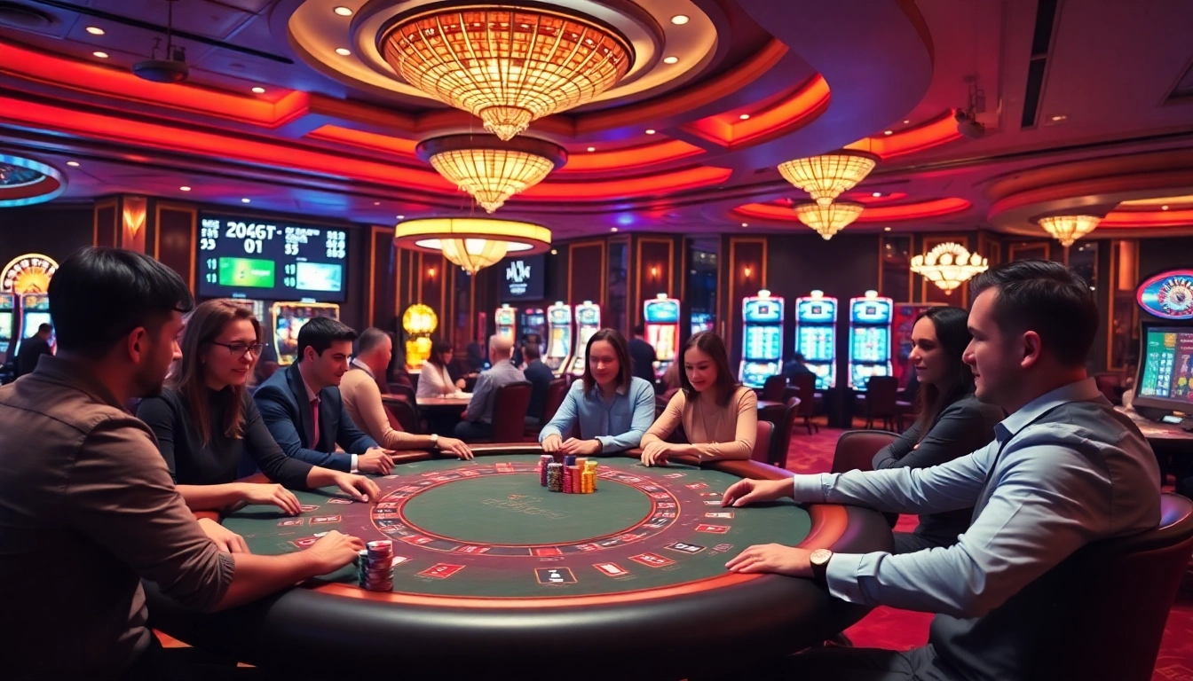 Experience high-stakes excitement at https://kjc.uk.com/ with players engaging in poker and vibrant slot machines.
