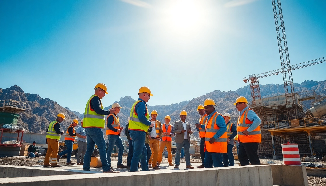 Workers on a construction site showcasing colorado construction news through collaboration and safety gear.