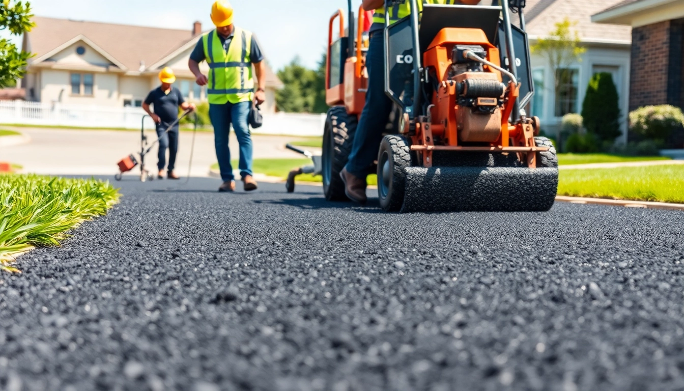Dares Surfacing team expertly applying a smooth asphalt layer to a driveway.