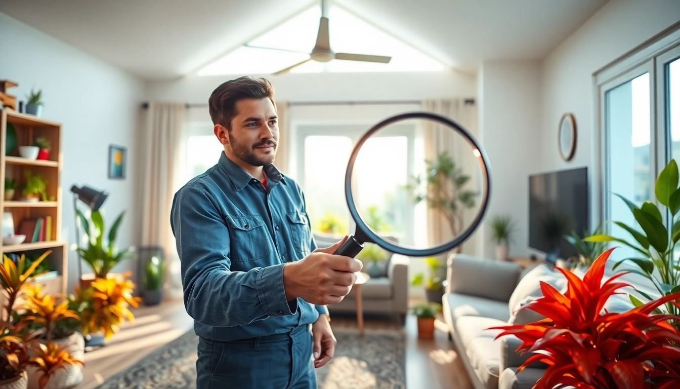 Professional bug control technician inspecting a home environment for pests.