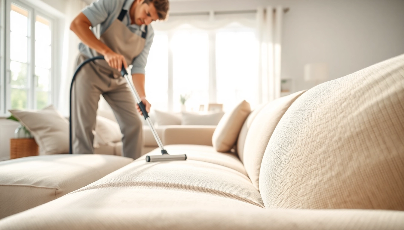Sofa cleaning Dubai service showcasing a technician cleaning a well-maintained sofa