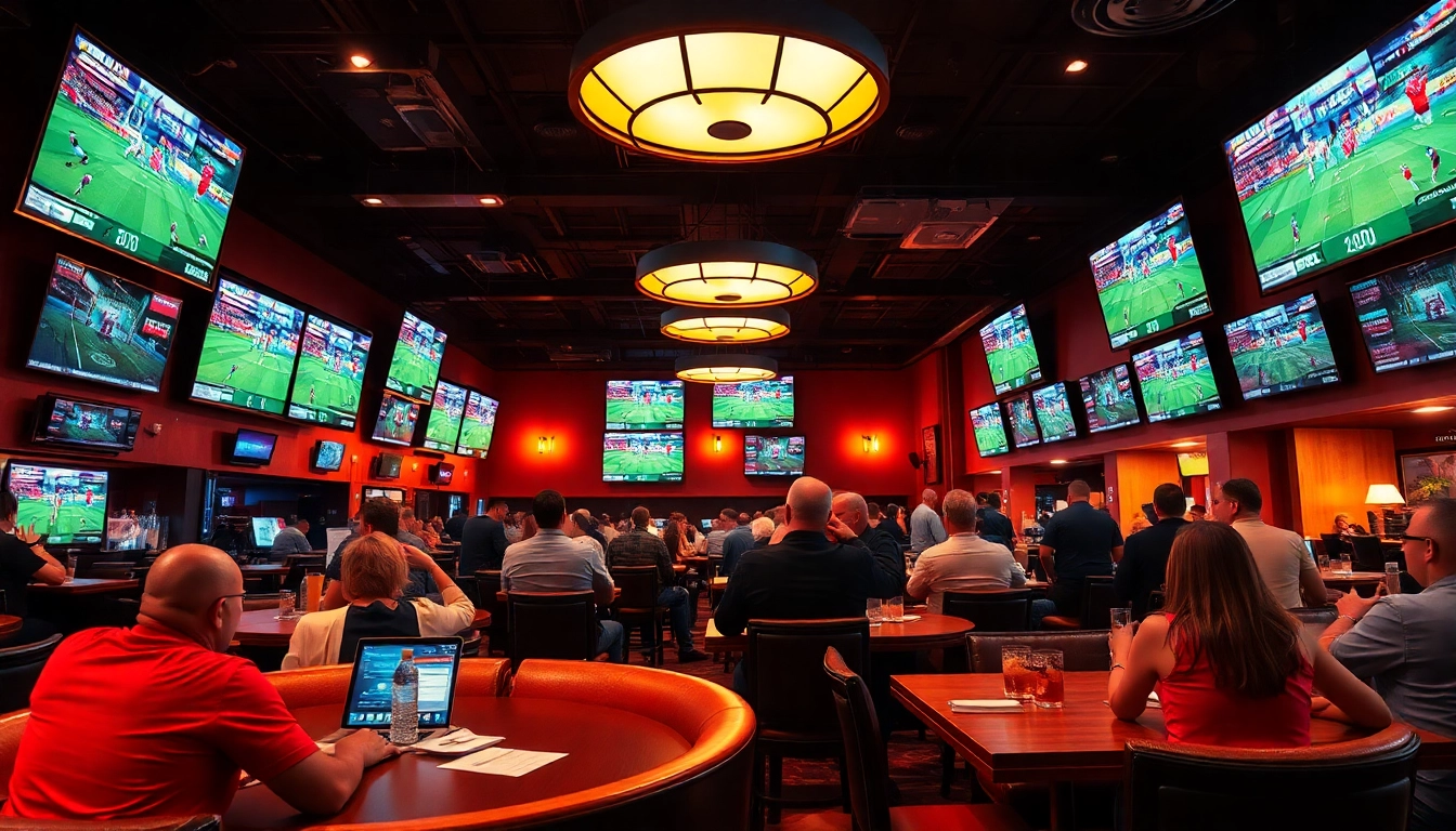 Engage in sports betting in India with a lively sports bar atmosphere capturing excitement.
