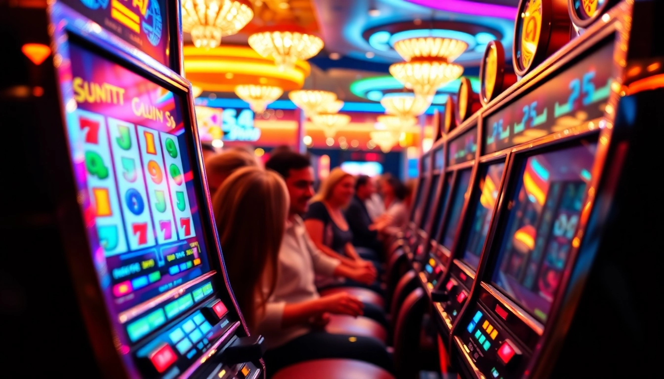 Bermain slot gacor di kasino dengan mesin yang bersinar dan atmosfer yang hidup.