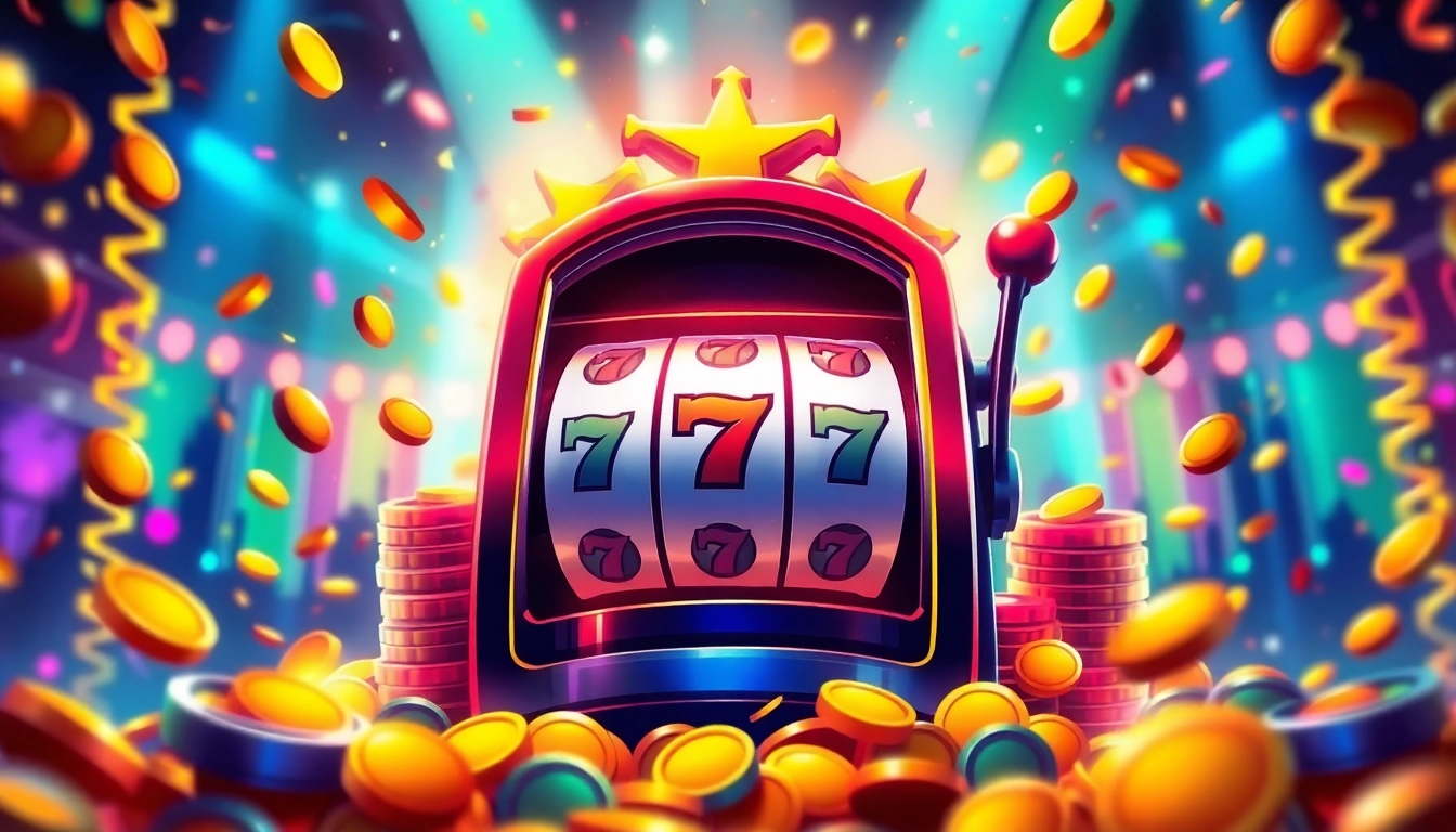 Mainkan ondel4d slot dengan mesin slot yang penuh warna dan koin mengelilinginya.