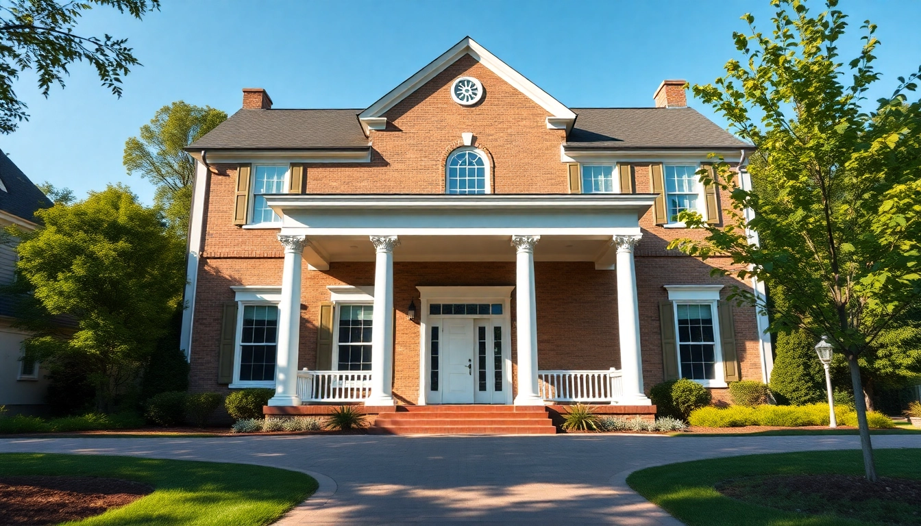 Illustration of colonial home new build construction demonstrating classic design elements and a beautiful yard.