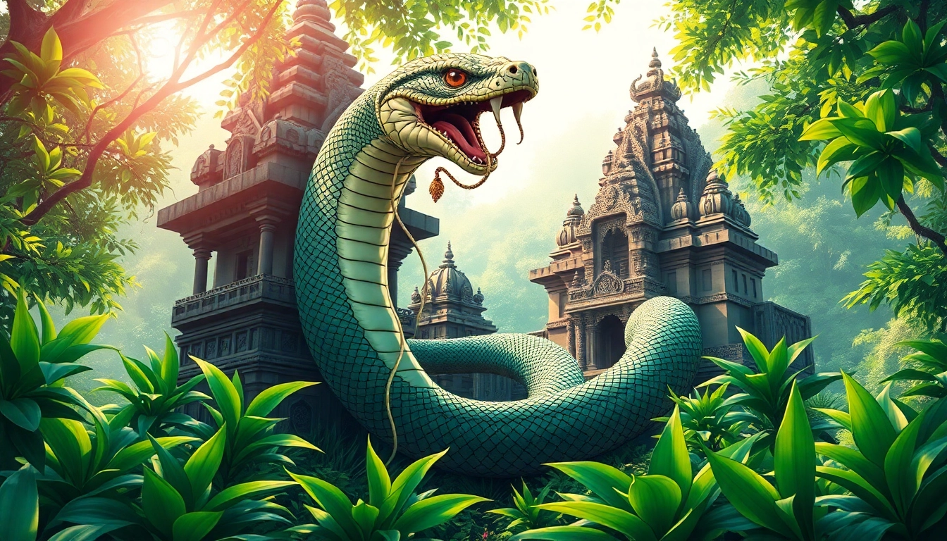 Melingkupi Naga303, ular legendaris, mempesona di antara kuil kuno yang dikelilingi hutan lebat.