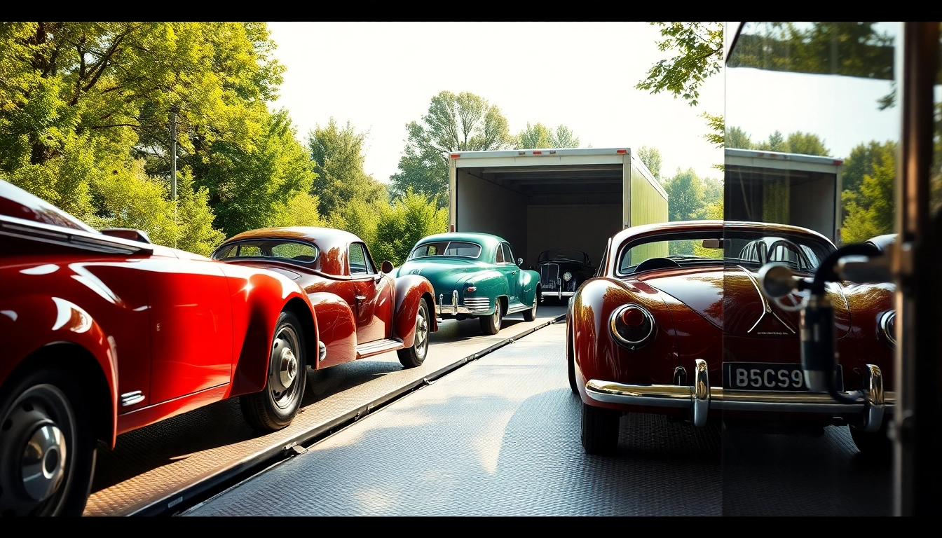 Loading classic car Transport into a modern trailer, emphasizing care and professionalism.