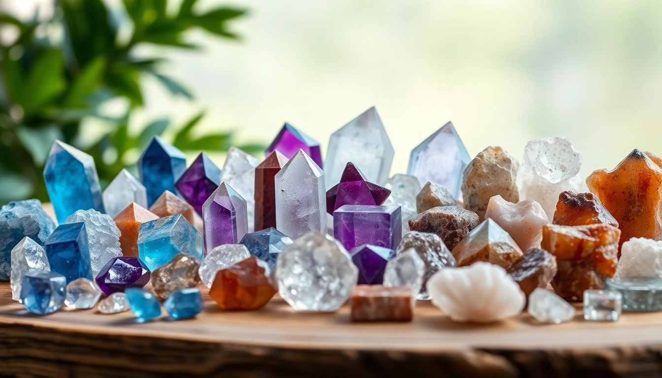 Showcasing various types of crystals highlighting their unique colors and textures.