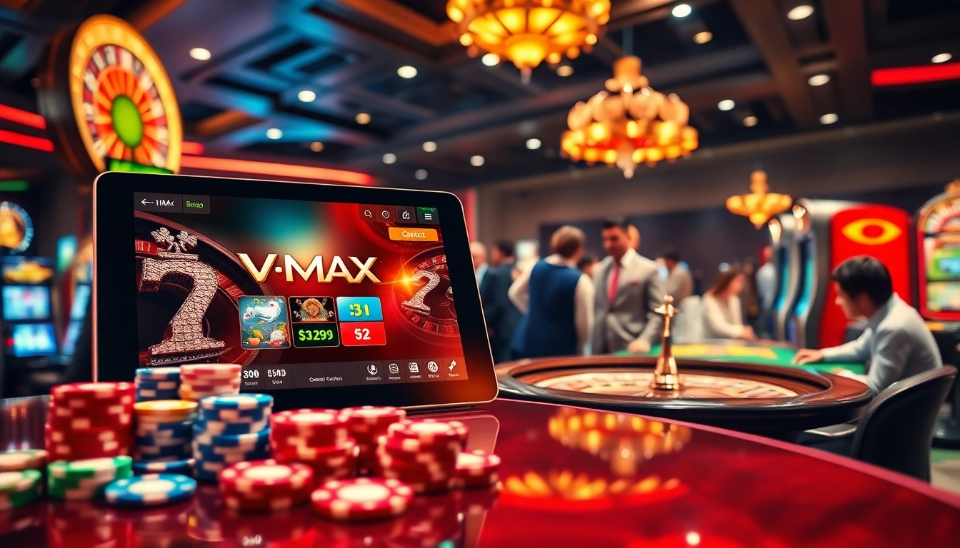 Experience the excitement of the VMAX game at a luxurious casino, engaging players and vibrant atmosphere.