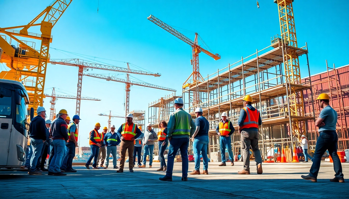 New Jersey Commercial General Contractor supervising a construction site with a diverse team.