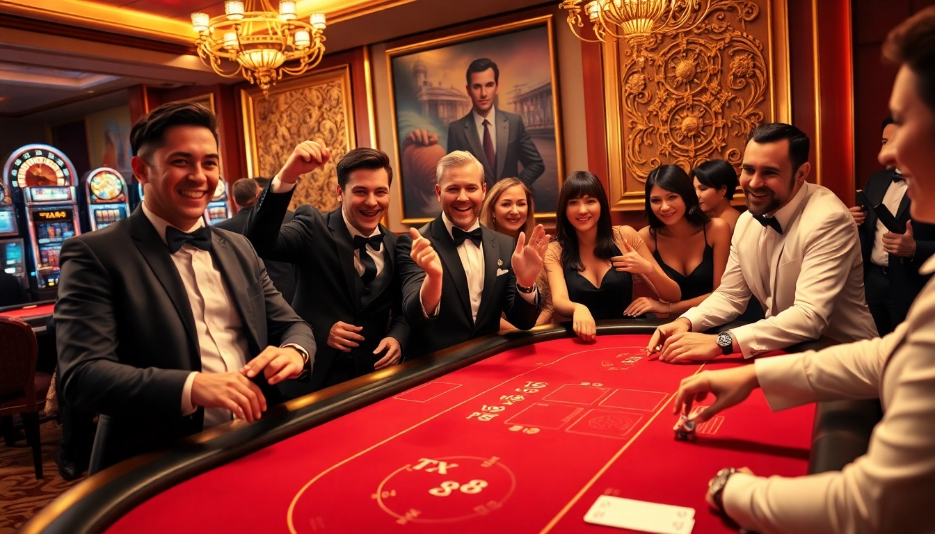TX88 gaming table experience with excited players in a luxurious casino setting.