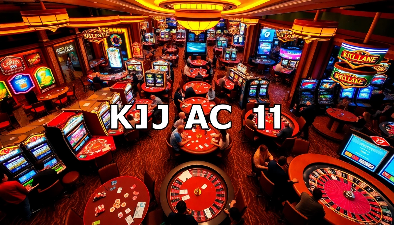 KJC AC 1 captures players enjoying thrilling casino action at vibrant game tables.