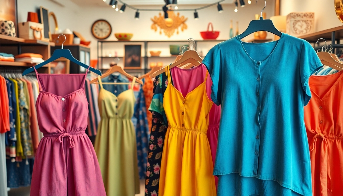 Showcasing women clothing in a vibrant boutique for stylish shopping experience.