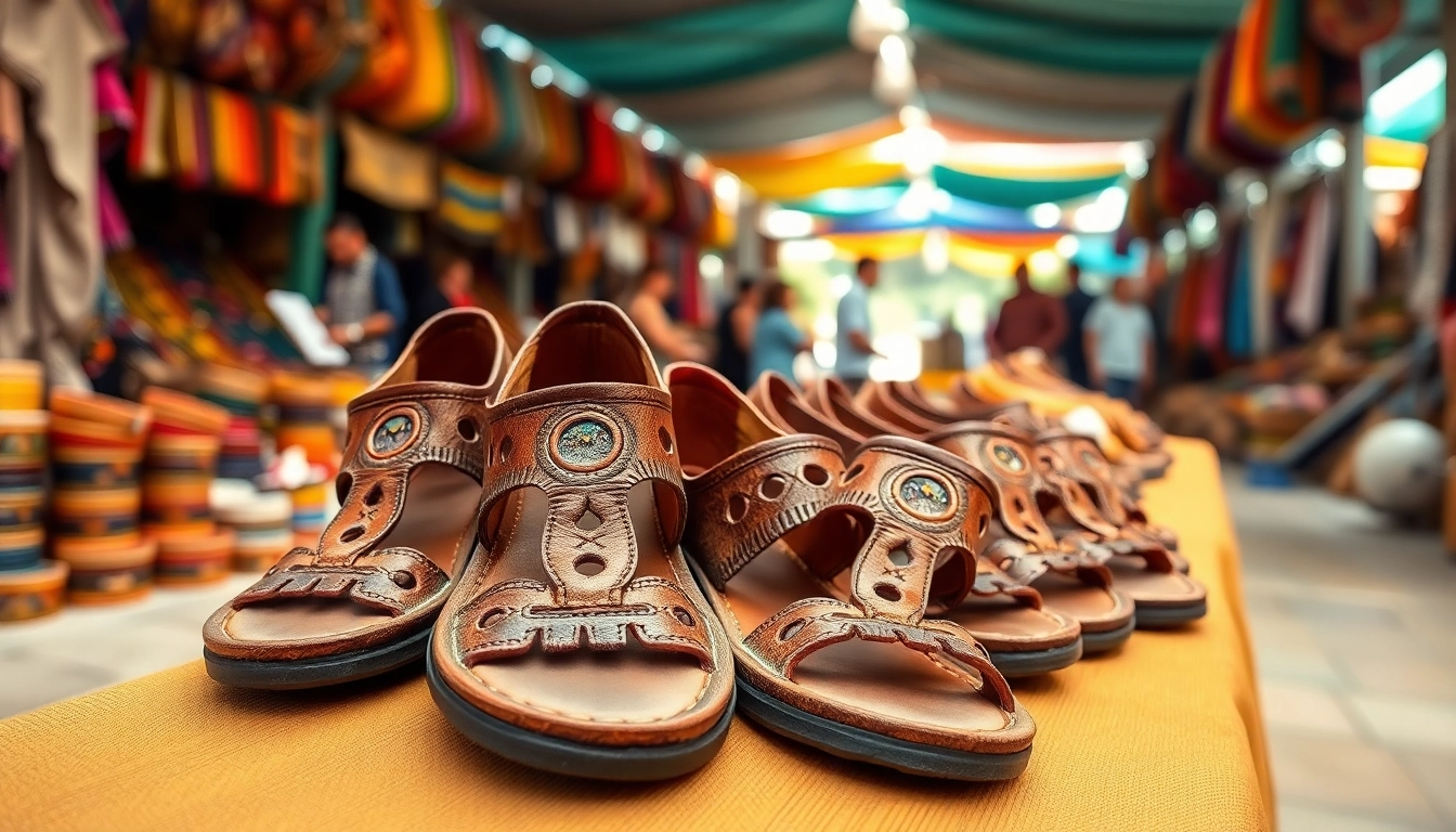 Découvrez les sandales huarachepaschers.fr artisanales dans un marché vibrant.