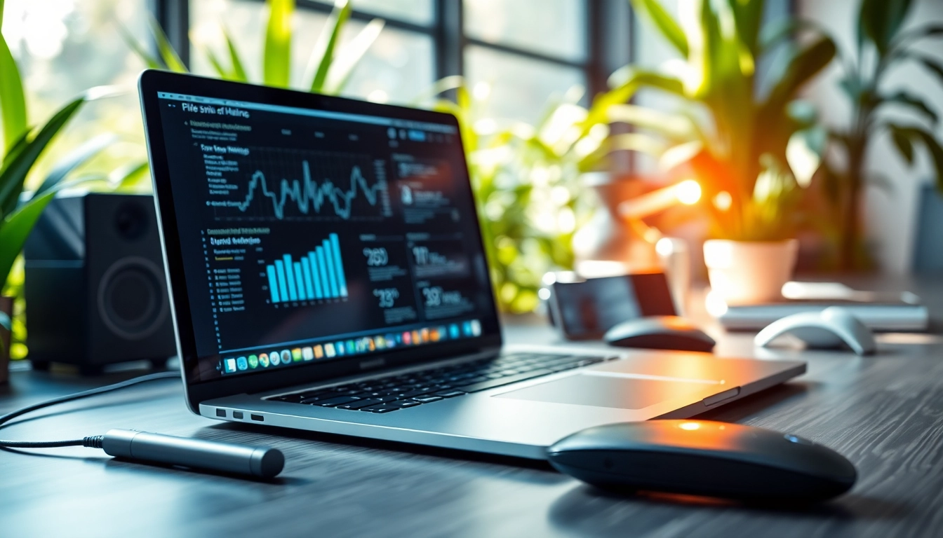 Showcasing Technology with a sleek laptop and innovative gadgets in a serene workspace.