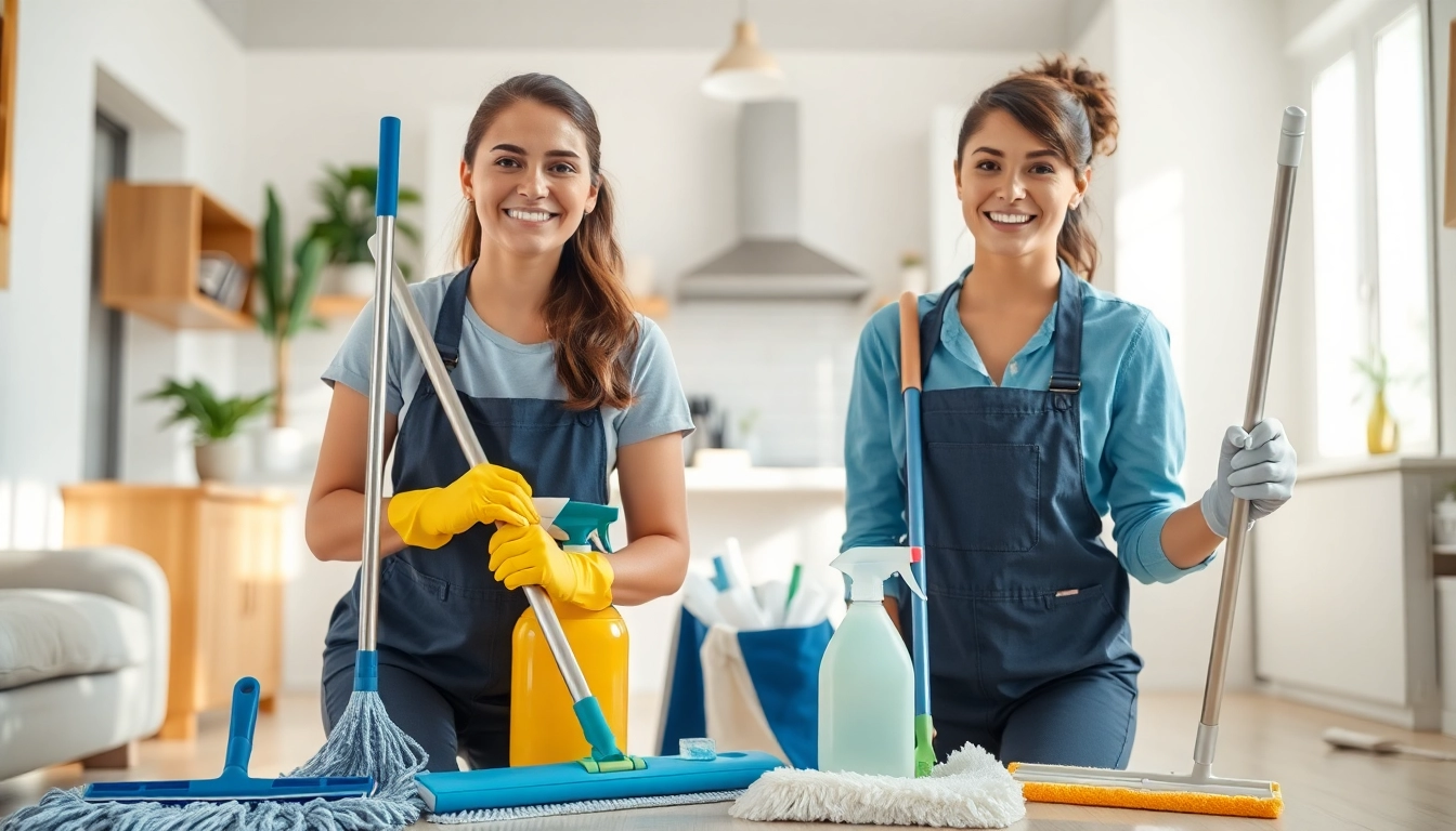 Cleaning service team efficiently scrubbing surfaces in a tidy kitchen, showcasing professional cleaning techniques.