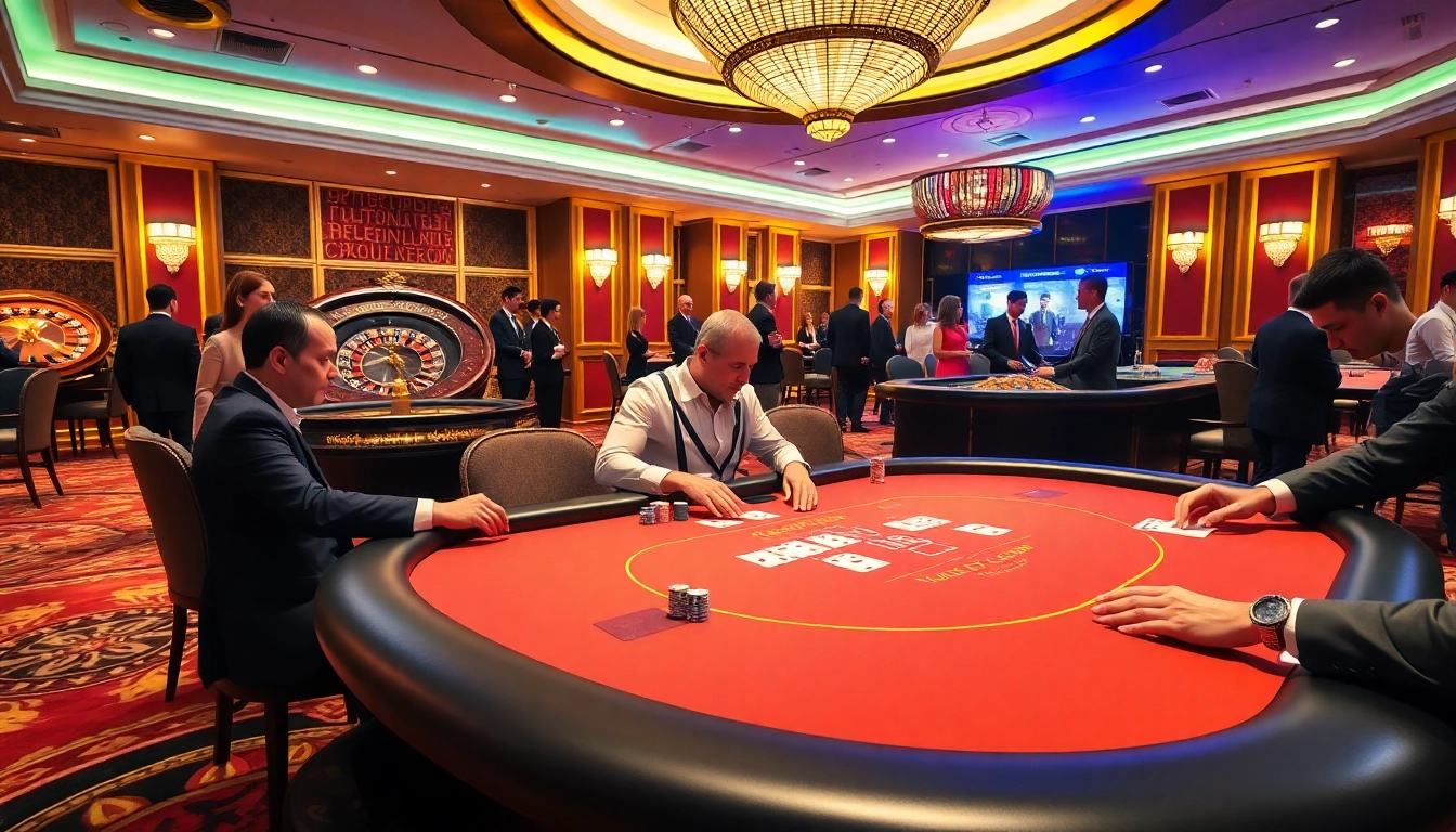 Intense Lc88 poker game scene with vibrant colors and high-stakes excitement.