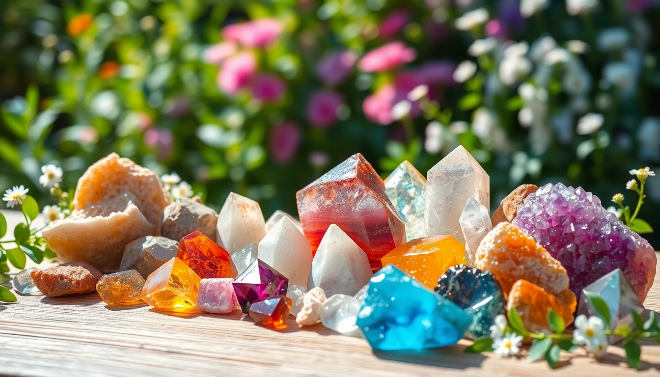 Explore various crystals names elegantly arranged on a wooden surface with a natural vibe.
