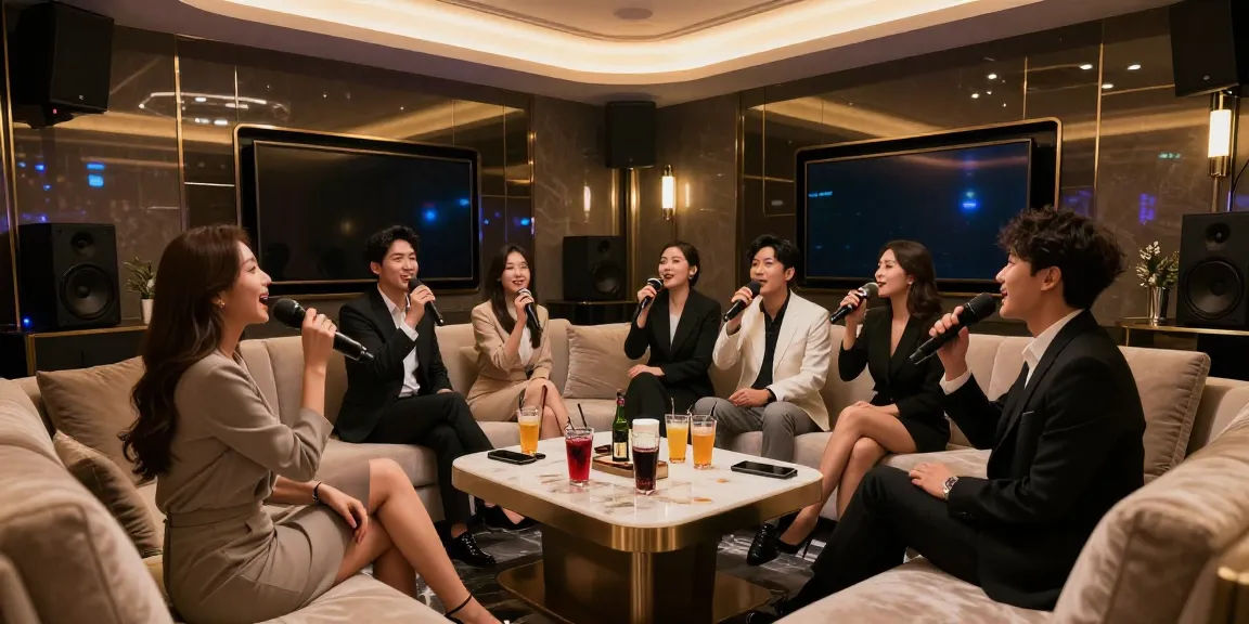 강남쩜오에서 고급스러운 노래방 룸에서 즐기는 사람들 모습