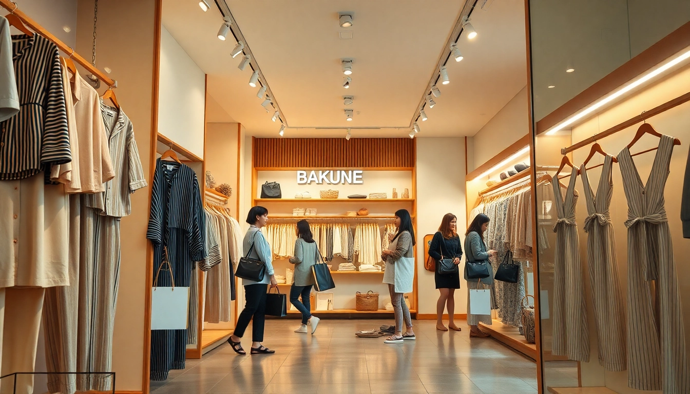スタイリッシュなリカバリーウェアと活気あるショッピングの雰囲気を示す仙台 BAKUNE 店舗。
