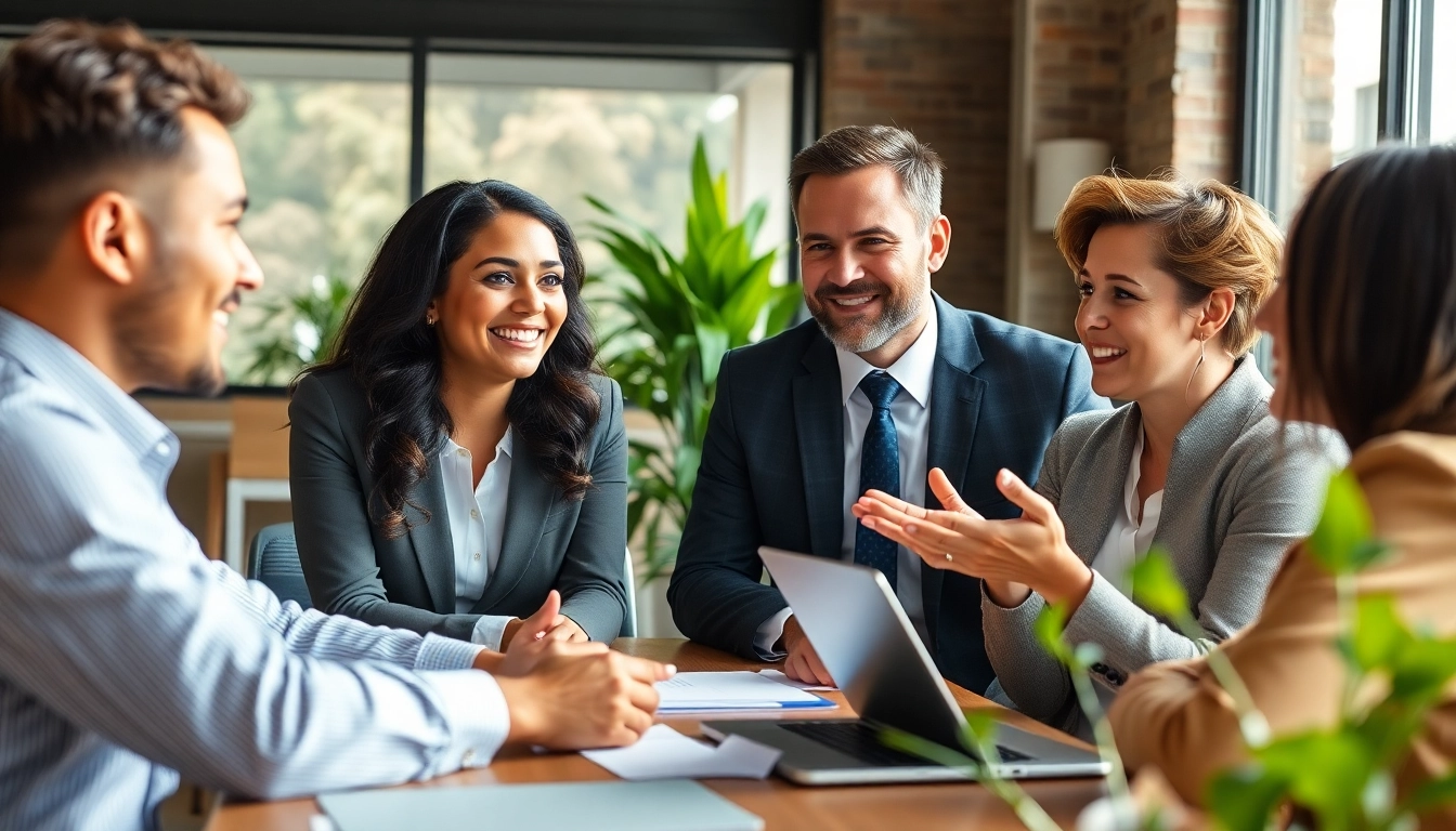 Supportive Atlanta Injury Lawyers consulting clients in a bright office environment.