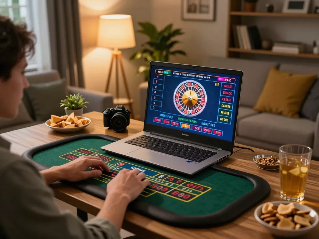 Engaged player enjoying 3Win live dealer games at home gaming station
