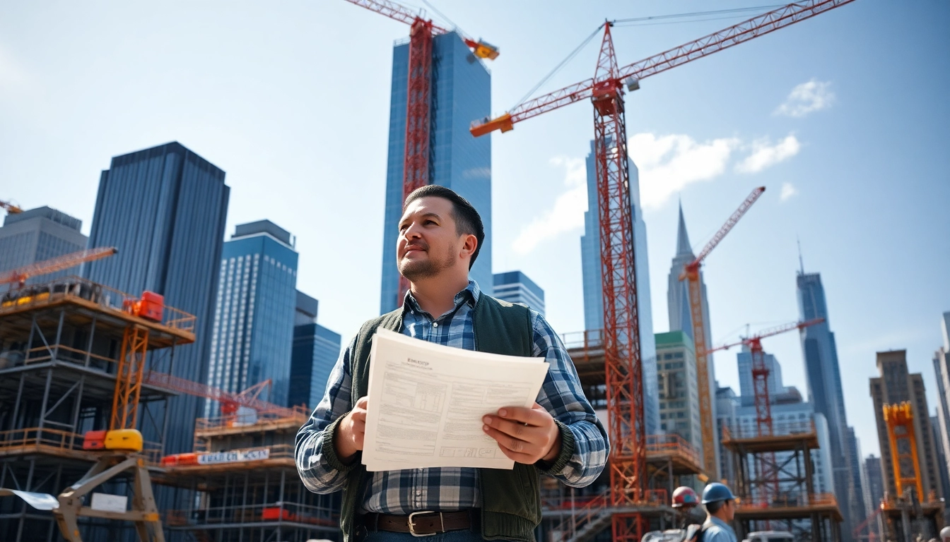 New York City Construction Manager collaborating with team on an active construction site in Manhattan.