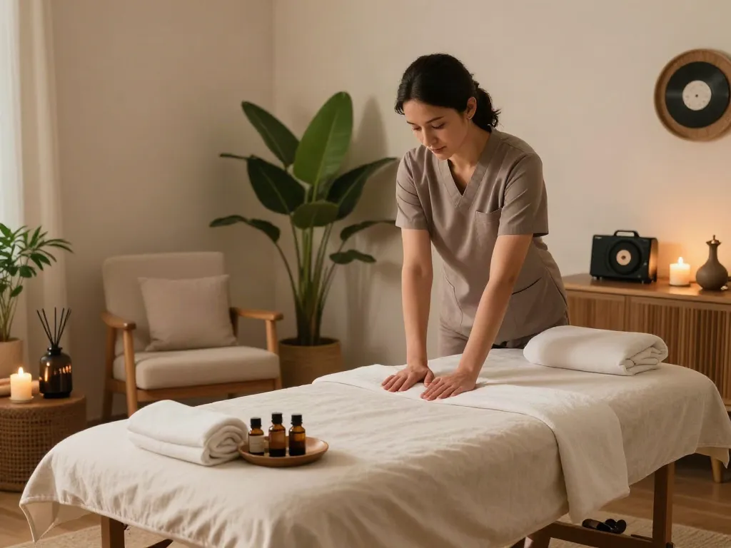 Calming ambiance for 모란출장마사지 therapy setup with soothing elements.