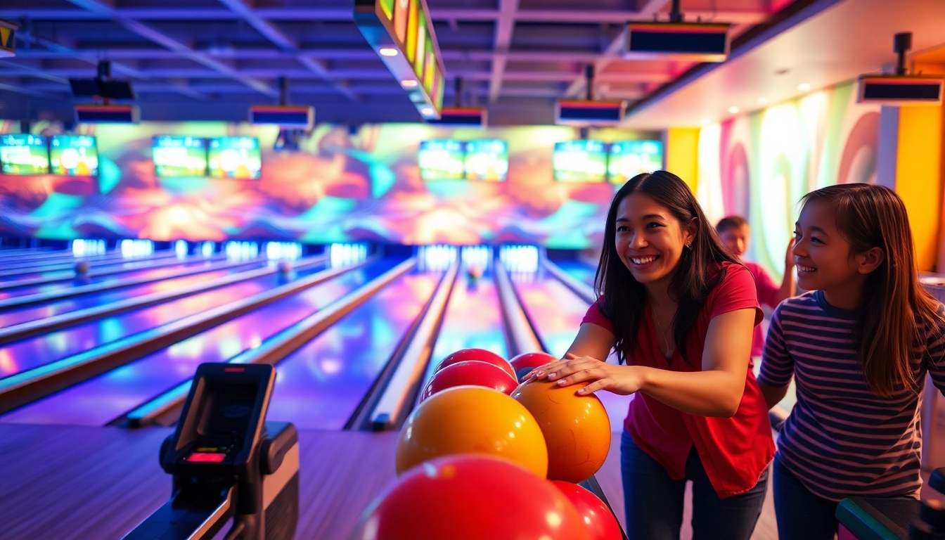 Bowling equipment manufacturer showcasing advanced bowling lanes and happy players.