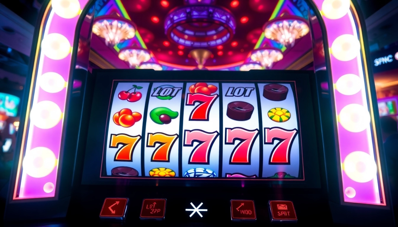 Memenangkan slot777 dengan interaksi mesin slot yang cerah dan menarik dalam suasana kasino.