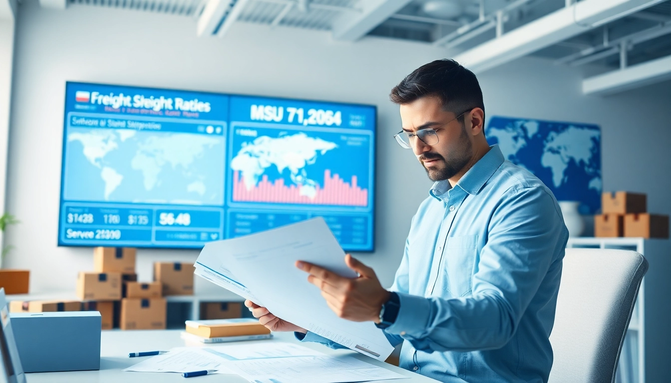 Get an Instant Freight Quote with professional analysis in a bright logistics office.