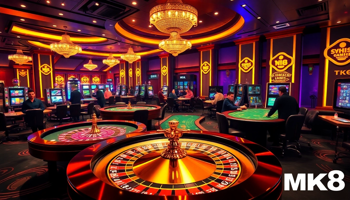 Players enjoying a dynamic gambling experience at MK8's luxurious casino tables.