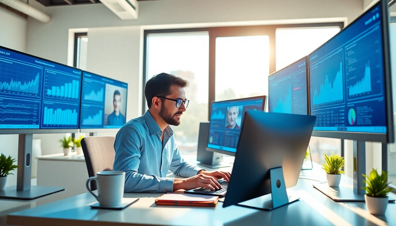 Analyze SEO strategies with https://www.fire85.com's digital marketing consultant in a modern office.