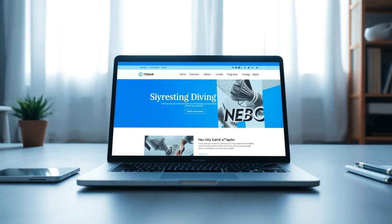 Desenvolvimento de Sites com design moderno e responsivo, mostrando um laptop em um ambiente criativo.