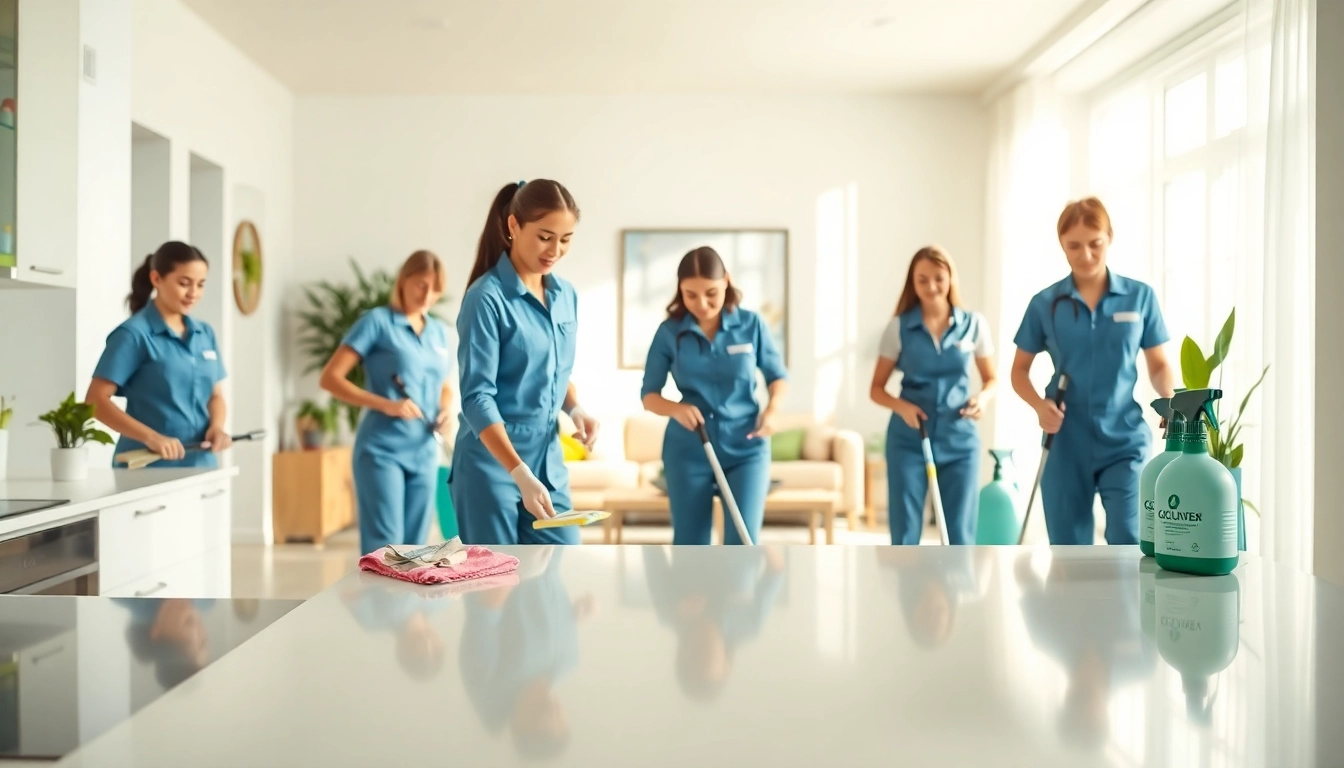 Engaged cleaning service team making a home sparkle with attention and professionalism.