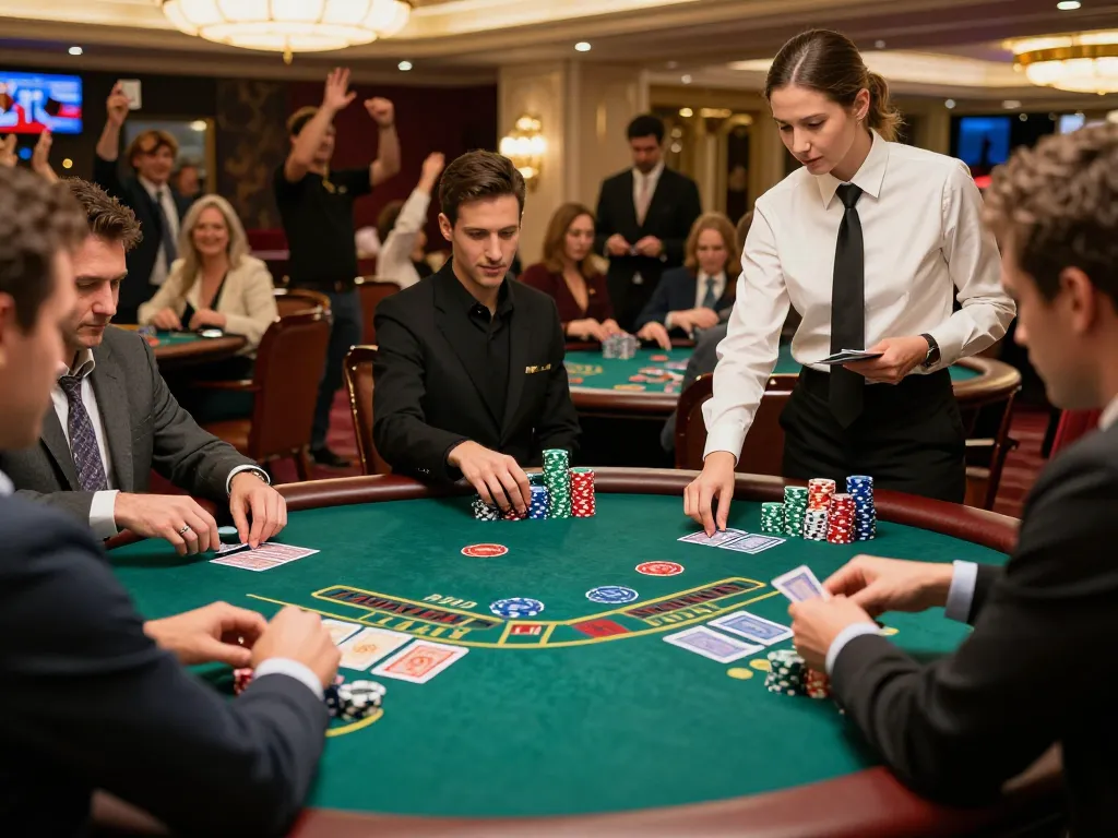 Players strategizing at Nhà Cái SC88's upscale blackjack table with vibrant atmosphere.