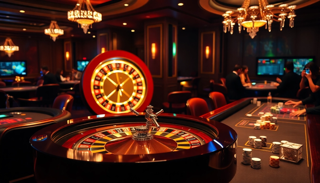 Découvrez l'excitation d'un casino en ligne avec des roues de roulette vibrantes et des joueurs engagés.