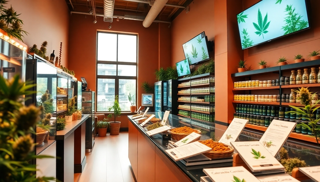 Sale weed showcased in a vibrant cannabis shop, inviting atmosphere with product details.